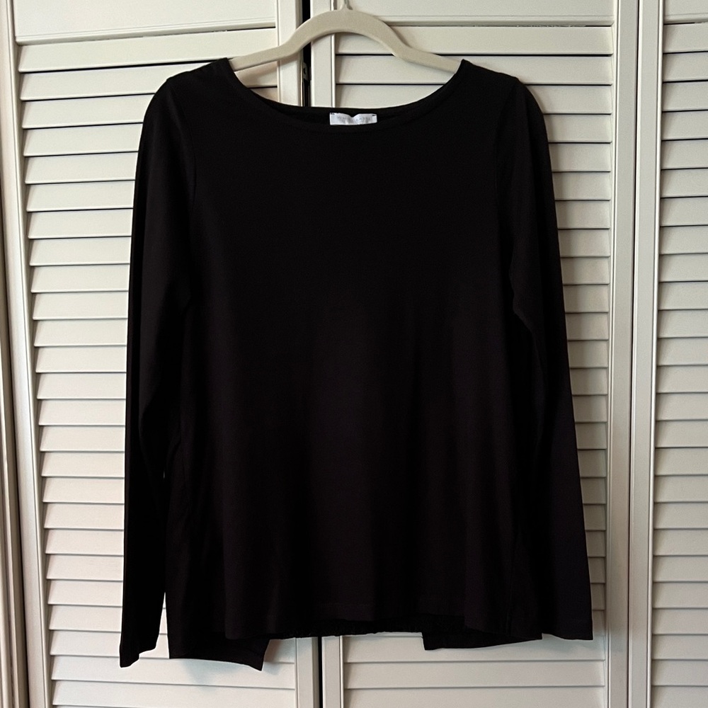 White Label Classic Black Long Sleeve Women's Top with Peak a Boo Lace Back